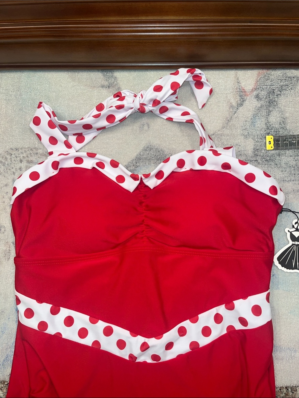 NWT RED 1940S HALTER PATCHWORK ONE-PIECE SWIMSUIT - Picture 10 of 13